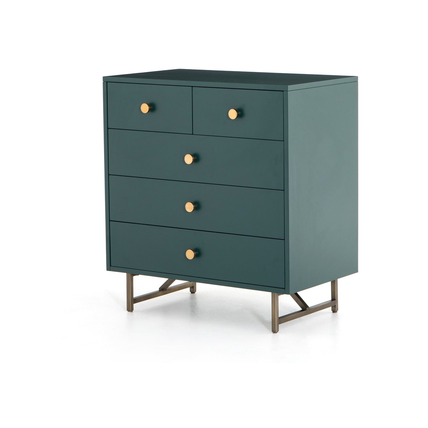 019 SI-1717109 | Additional Silo | Van 5 Drawer Dresser by Four Hands in juniper green. Made from stainless steel, engineered hardwood in a modern style.
