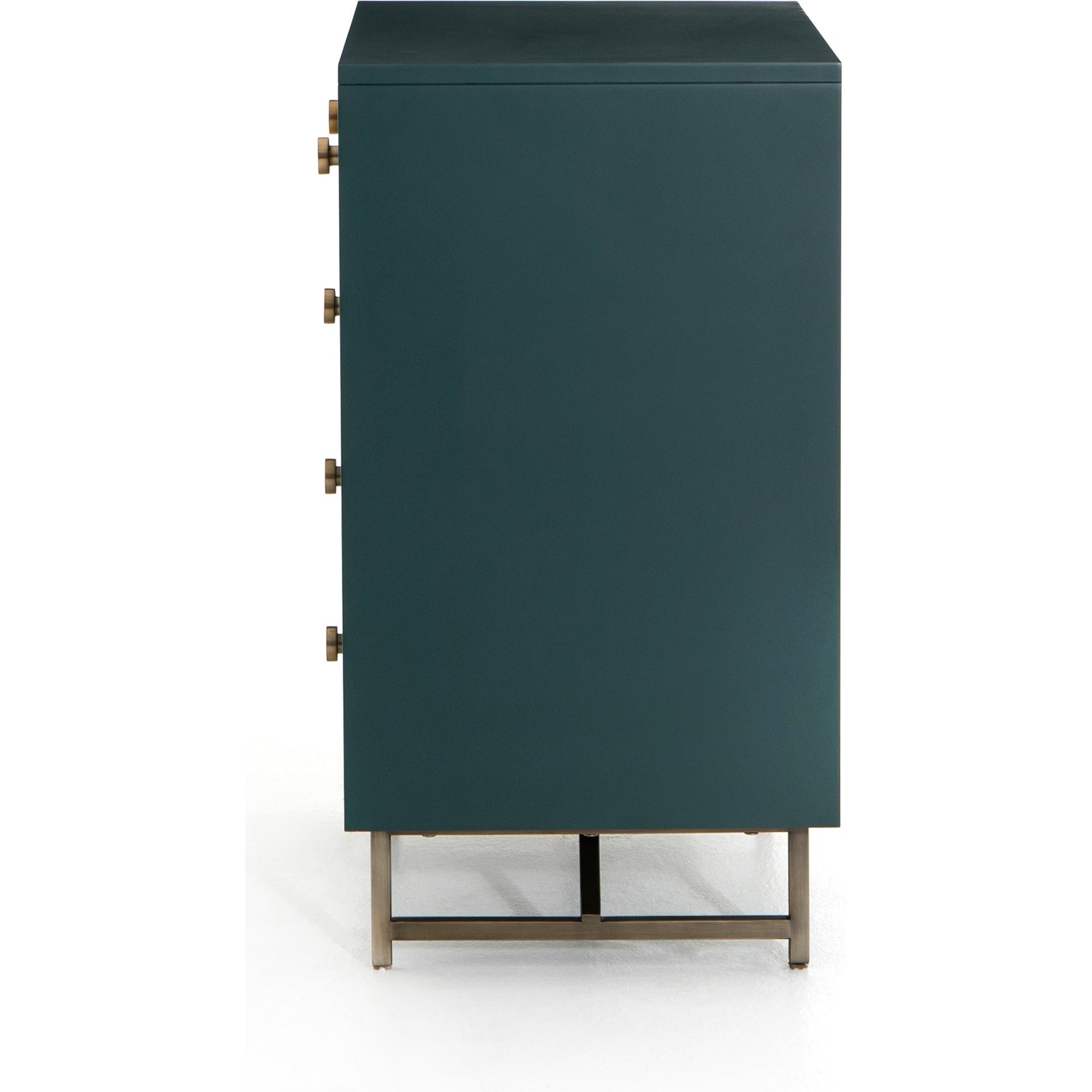 Van 5 Drawer Dresser by Four Hands in juniper green. Made from stainless steel, engineered hardwood in a modern style.