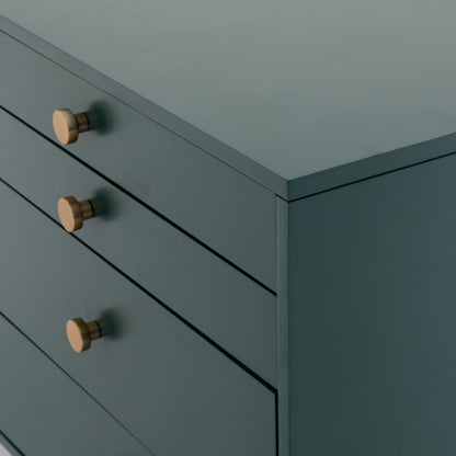 Van 7 Drawer Dresser by Four Hands in aged brass, matte alabaster, golden brass. Made from engineered hardwood, stainless steel, iron in a modern style.