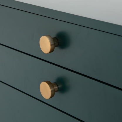 Van 7 Drawer Dresser by Four Hands in aged brass, matte alabaster, golden brass. Made from engineered hardwood, stainless steel, iron in a modern style.