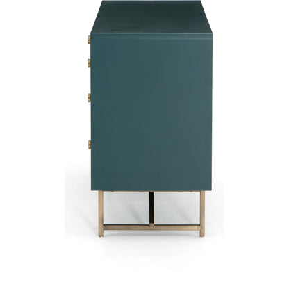 Van 7 Drawer Dresser by Four Hands in aged brass, matte alabaster, golden brass. Made from engineered hardwood, stainless steel, iron in a modern style.