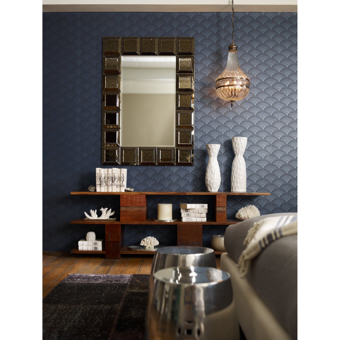 008 SR-369013 | Lifestyle | Ginger Console Table by Four Hands in natural peroba and natural walnut, natural peroba. Made from solid walnut in a modern style.
