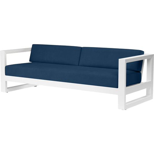 Newport Outdoor Sofa by Sunset West in whites/creams/beiges. Made from aluminum in a modern style.