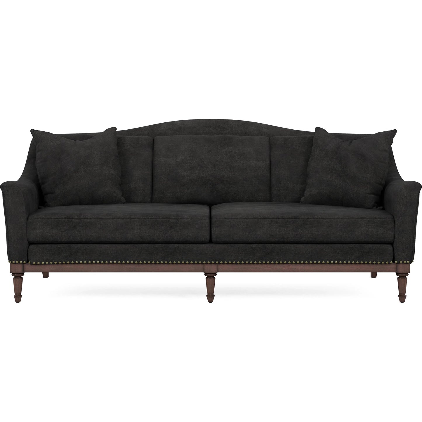 004 SI-2334453 | Additional Silo | Magritte Sofa by A.R.T. Furniture in charcoal and napa mahogany. Made from rubberwood solids, foam, fabric, metal in a traditional style.
