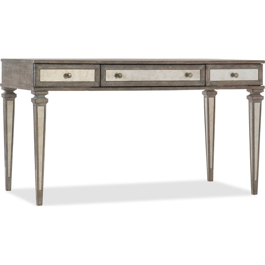 Rustic Glam Desk by Hooker Furniture in soft white oak. Made from quartered white oak veneers, glass in a transitional style.