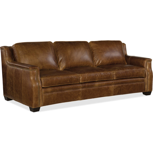 Yates Sofa by Hooker Furniture in natchez brown. Made from leather in a traditional style.