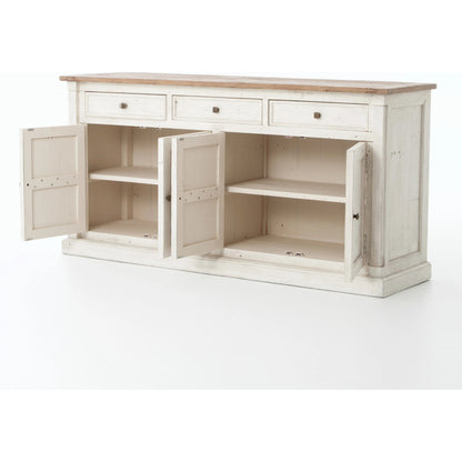 Cintra Sideboard by Four Hands in limestone white, driftwood natural. Made from solid mixed reclaimed wood in a cottage & farmhouse style.