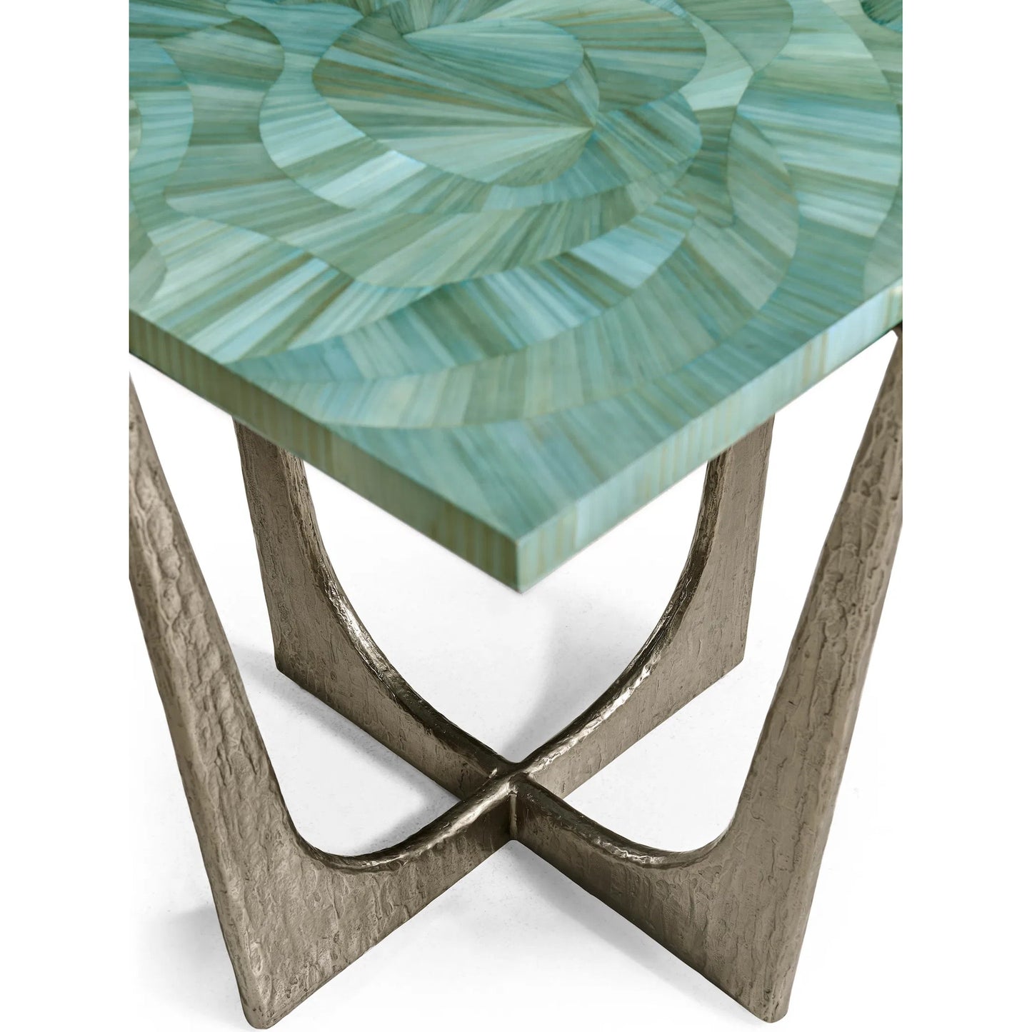 010 SI-2252662 | Closeup | Seaglass End Table by Jonathan Charles in blue and blue straw. Made from stainless steel, plywood, straw in a eclectic & global style.