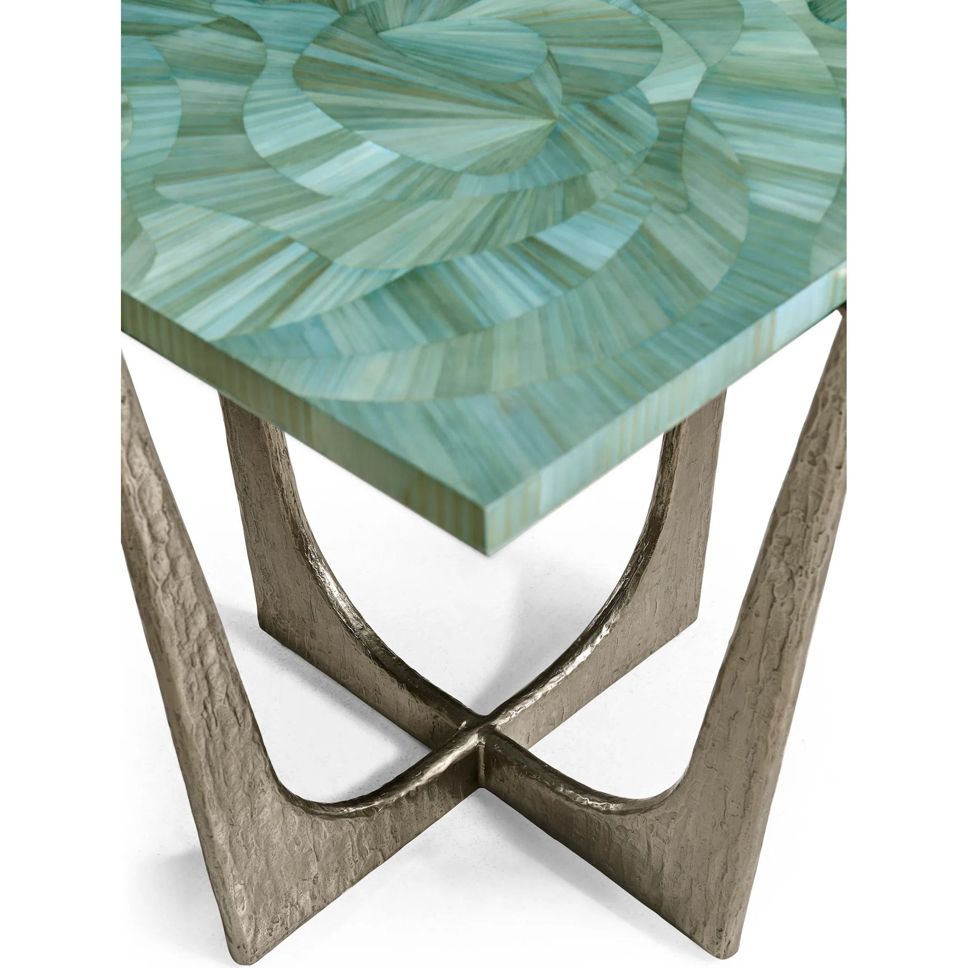 Seaglass End Table by Jonathan Charles in blue and blue straw. Made from stainless steel, plywood, straw in a eclectic & global style.
