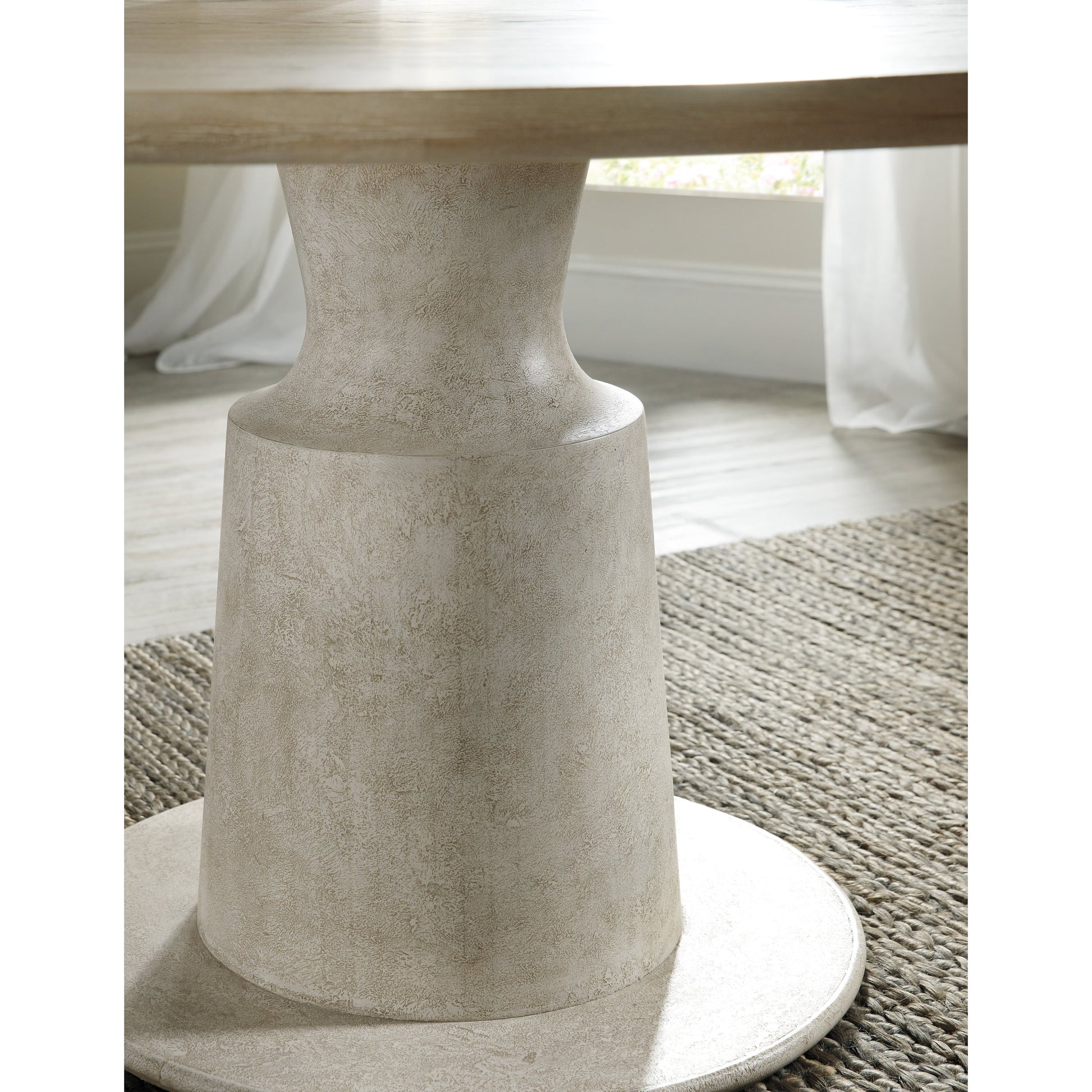 Cascade Pedestal Dining Table by Hooker Furniture in terrain. Made from oak veneers, resin in a cottage & farmhouse style.