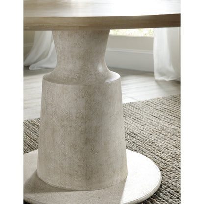 Cascade Pedestal Dining Table by Hooker Furniture in terrain. Made from oak veneers, resin in a cottage & farmhouse style.