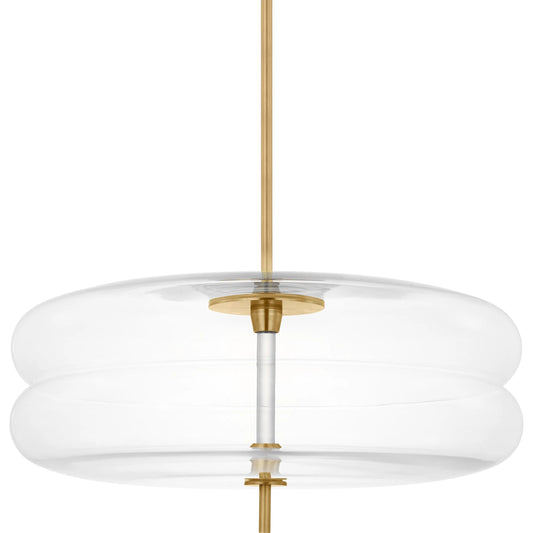Shakkei Double X-Large Pendant by Visual Comfort & Co. in white and hand rubbed antique brass. Made from brass in a unique style.