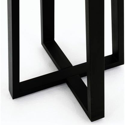 Cyrus Outdoor Bar Table by Four Hands in black and grey. Made from lavastone composite, iron in a modern style.