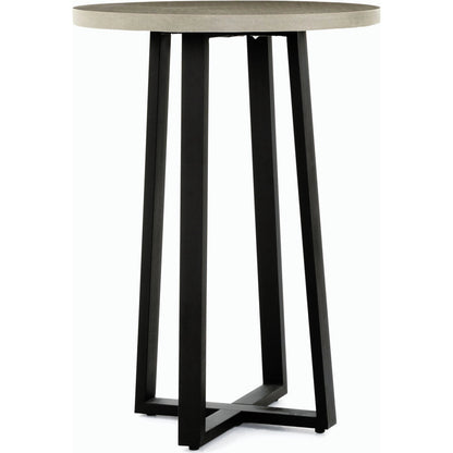 Cyrus Outdoor Bar Table by Four Hands in black and grey. Made from lavastone composite, iron in a modern style.