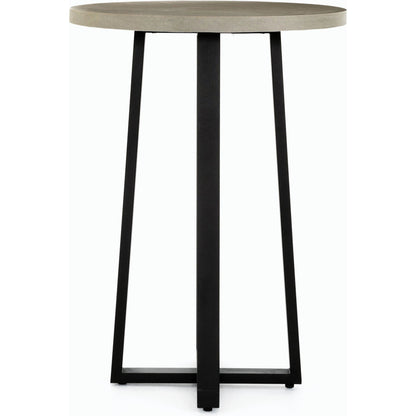 Cyrus Outdoor Bar Table by Four Hands in black and grey. Made from lavastone composite, iron in a modern style.