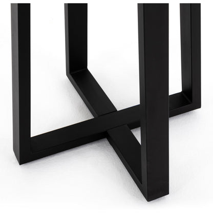 Cyrus Outdoor Bar Table by Four Hands in black and grey. Made from lavastone composite, iron in a modern style.