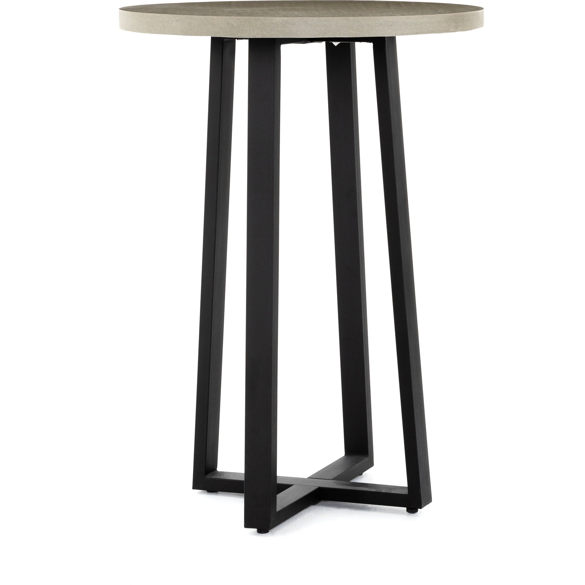 Cyrus Outdoor Bar Table by Four Hands in black and grey. Made from lavastone composite, iron in a modern style.