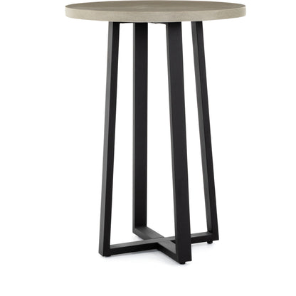 Cyrus Outdoor Bar Table by Four Hands in black and grey. Made from lavastone composite, iron in a modern style.