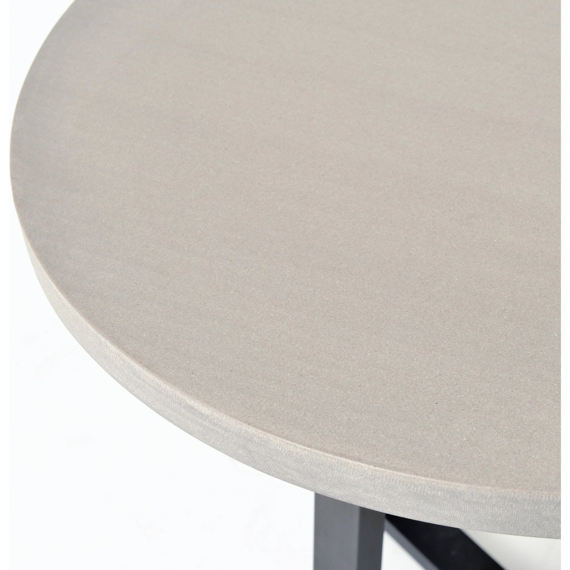 Cyrus Round Table by Four Hands in gray and black, light gray. Made from lavastone composite, iron in a modern style.