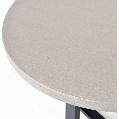 Cyrus Round Table by Four Hands in gray and black, light gray. Made from lavastone composite, iron in a modern style.