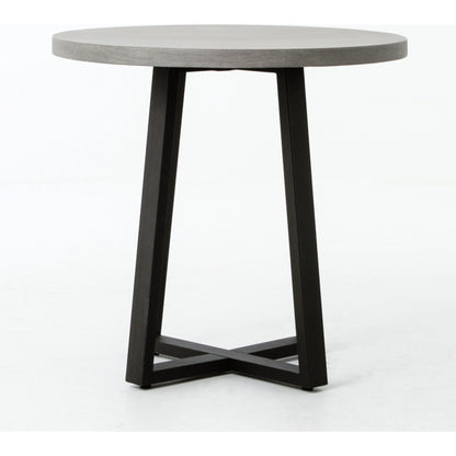 Cyrus Round Table by Four Hands in gray and black, light gray. Made from lavastone composite, iron in a modern style.