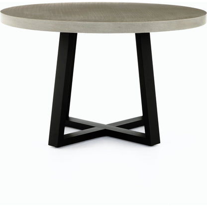 Cyrus Outdoor Round Dining Table by Four Hands. Made from lavastone composite, iron in a modern style.