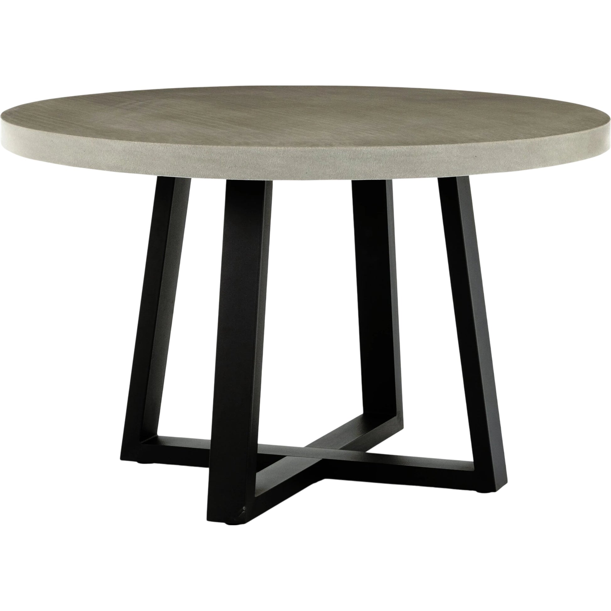 Cyrus Outdoor Round Dining Table by Four Hands. Made from lavastone composite, iron in a modern style.