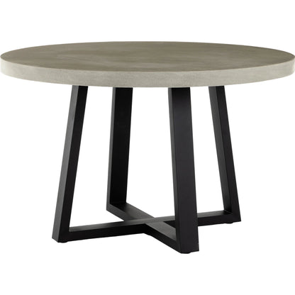 Cyrus Outdoor Round Dining Table by Four Hands. Made from lavastone composite, iron in a modern style.