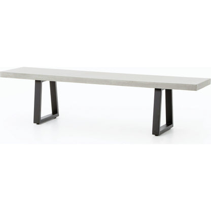 Cyrus Dining Bench by Four Hands in black and grey. Made from lavastone composite, iron in a modern style.