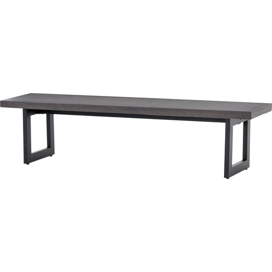 Judith Outdoor Dining Bench by Four Hands in black, black lavastone. Made from lavastone composite, iron in a modern style.