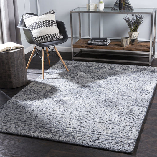 Vancouver Rug - 27328 by Surya in light slate, gray, charcoal. Made from 70% wool, 30% viscose in a unique style.