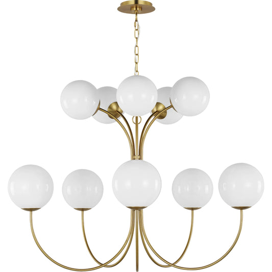 Noemie Large Chandelier by Visual Comfort & Co. in burnished brass. Made from steel in a unique style.