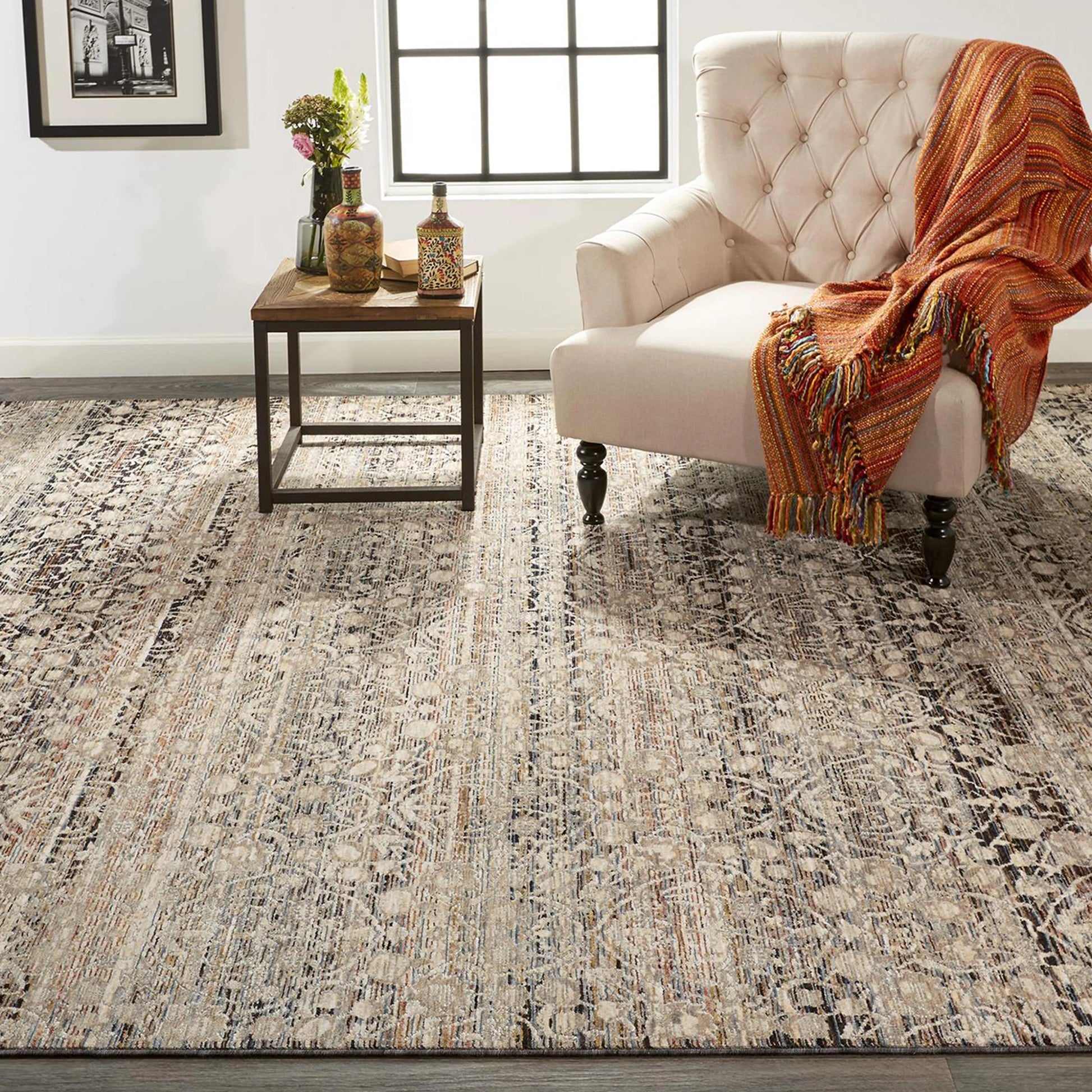 Caprio Transitional Damask Rug - 3961F by Feizy in gray, ivory, tan. Made from polyester, viscose in a unique style.