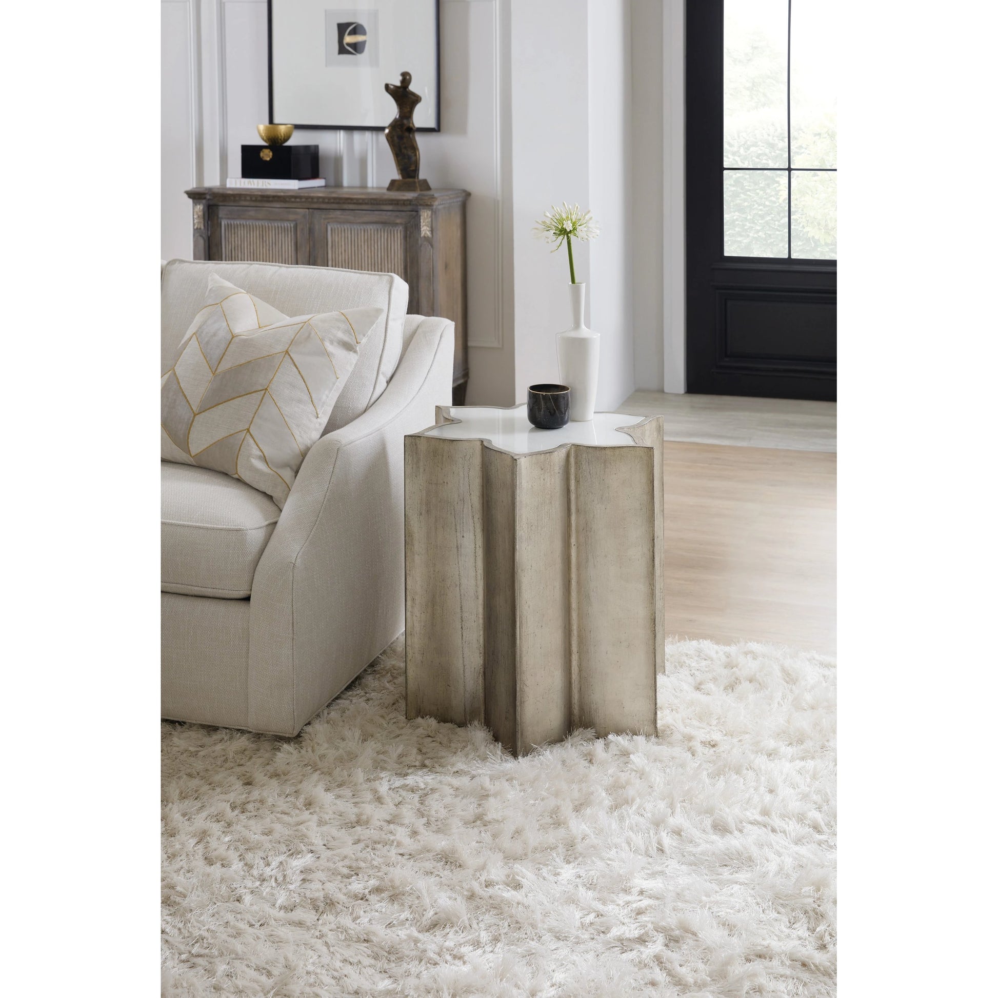 Est La Vie End Table by Hooker Furniture in meringue, jewel. Made from white painted glass in a modern style.