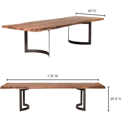 Bent Dining Table by Moe's Home Collection in brown. Made from solid acacia, iron base in a modern style.