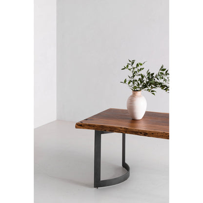 Bent Dining Table by Moe's Home Collection in brown. Made from solid acacia, iron base in a modern style.
