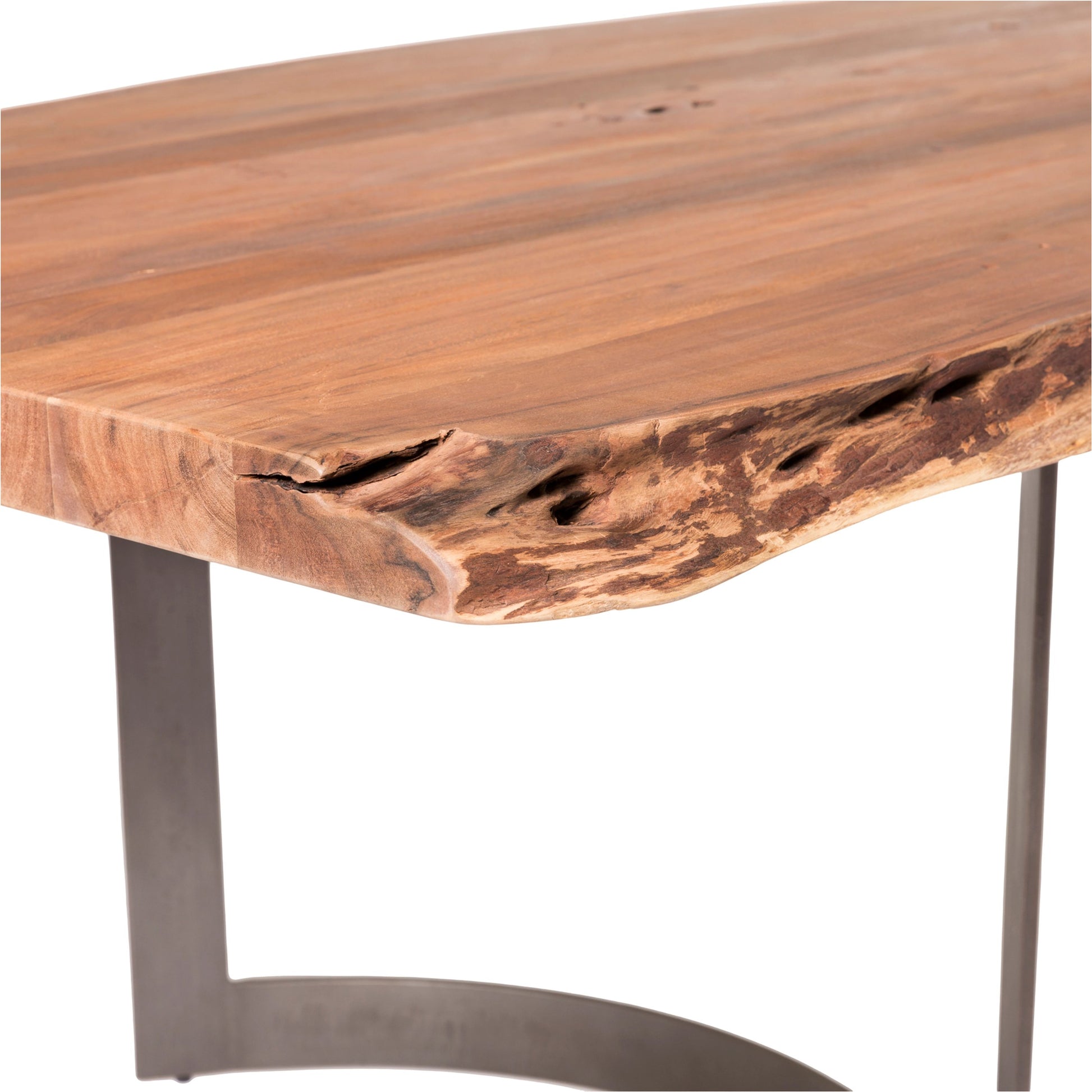 Bent Dining Table by Moe's Home Collection in brown. Made from solid acacia, iron base in a modern style.
