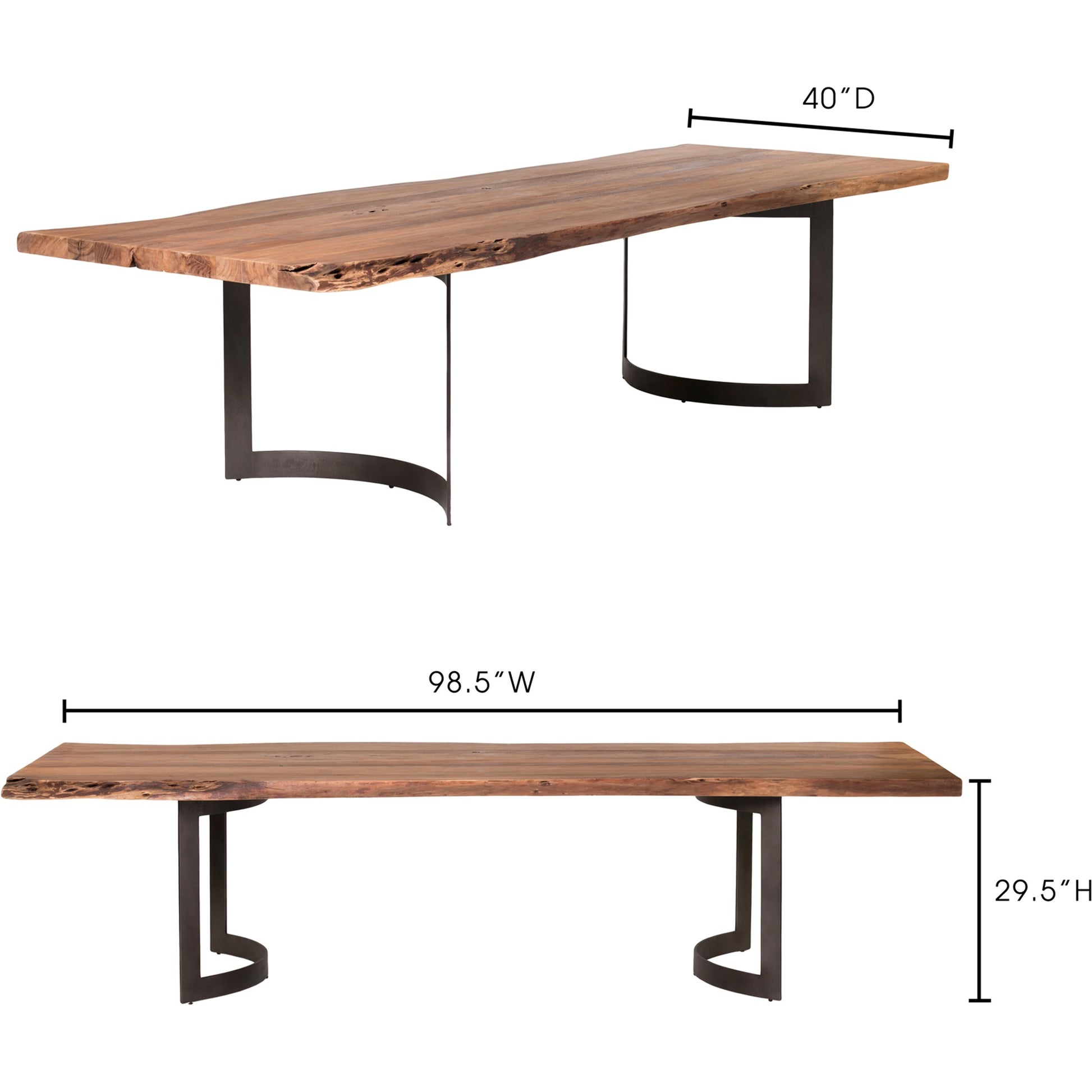 Bent Dining Table by Moe's Home Collection in brown. Made from solid acacia, iron base in a modern style.