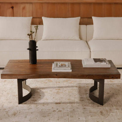 Bent Coffee Table by Moe's Home Collection in brown. Made from solid acacia, iron legs in a modern style.