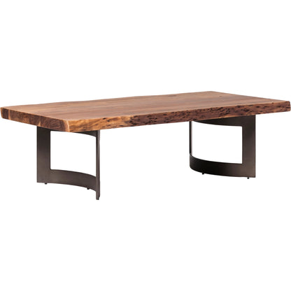 Bent Coffee Table by Moe's Home Collection in brown. Made from solid acacia, iron legs in a modern style.