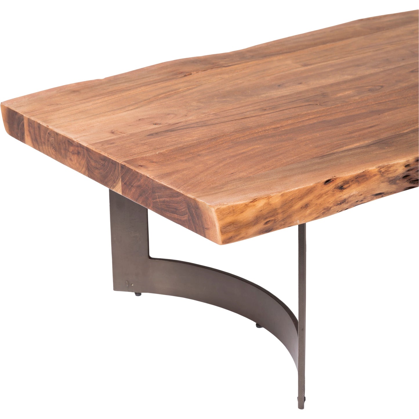 004 SI-2121878 | Closeup | Bent Coffee Table by Moe's Home Collection in brown. Made from solid acacia, iron legs in a modern style.