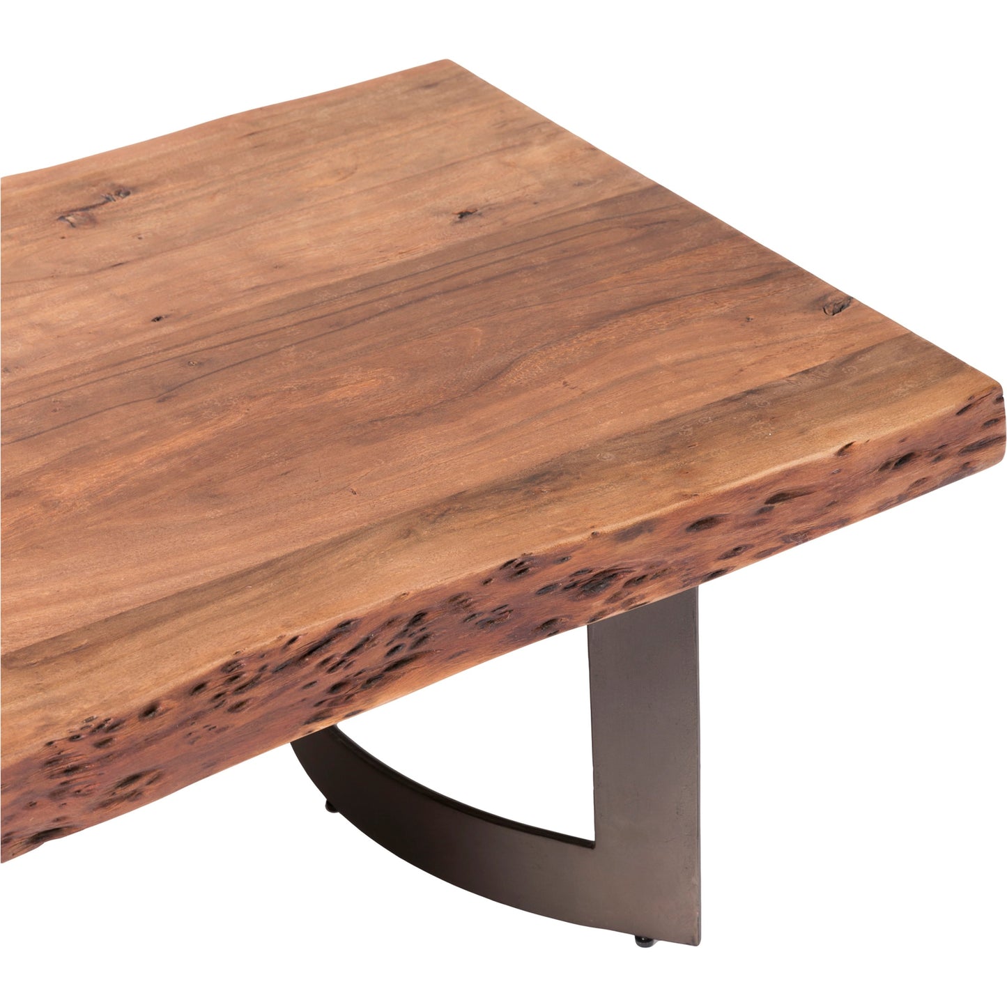 006 SI-2121878 | Closeup | Bent Coffee Table by Moe's Home Collection in brown. Made from solid acacia, iron legs in a modern style.