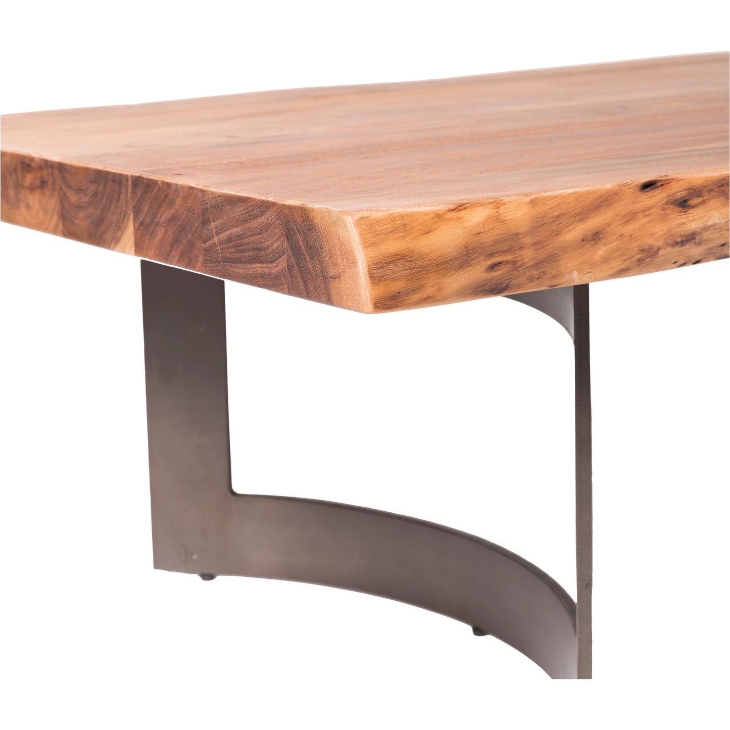 007 SI-2121878 | Closeup | Bent Coffee Table by Moe's Home Collection in brown. Made from solid acacia, iron legs in a modern style.