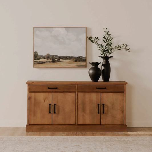 Tade 2 Drawer Sideboard Honey Pine by Moe's Home Collection in honey pine. Made from solid pinewood, mdf back in a unique style.