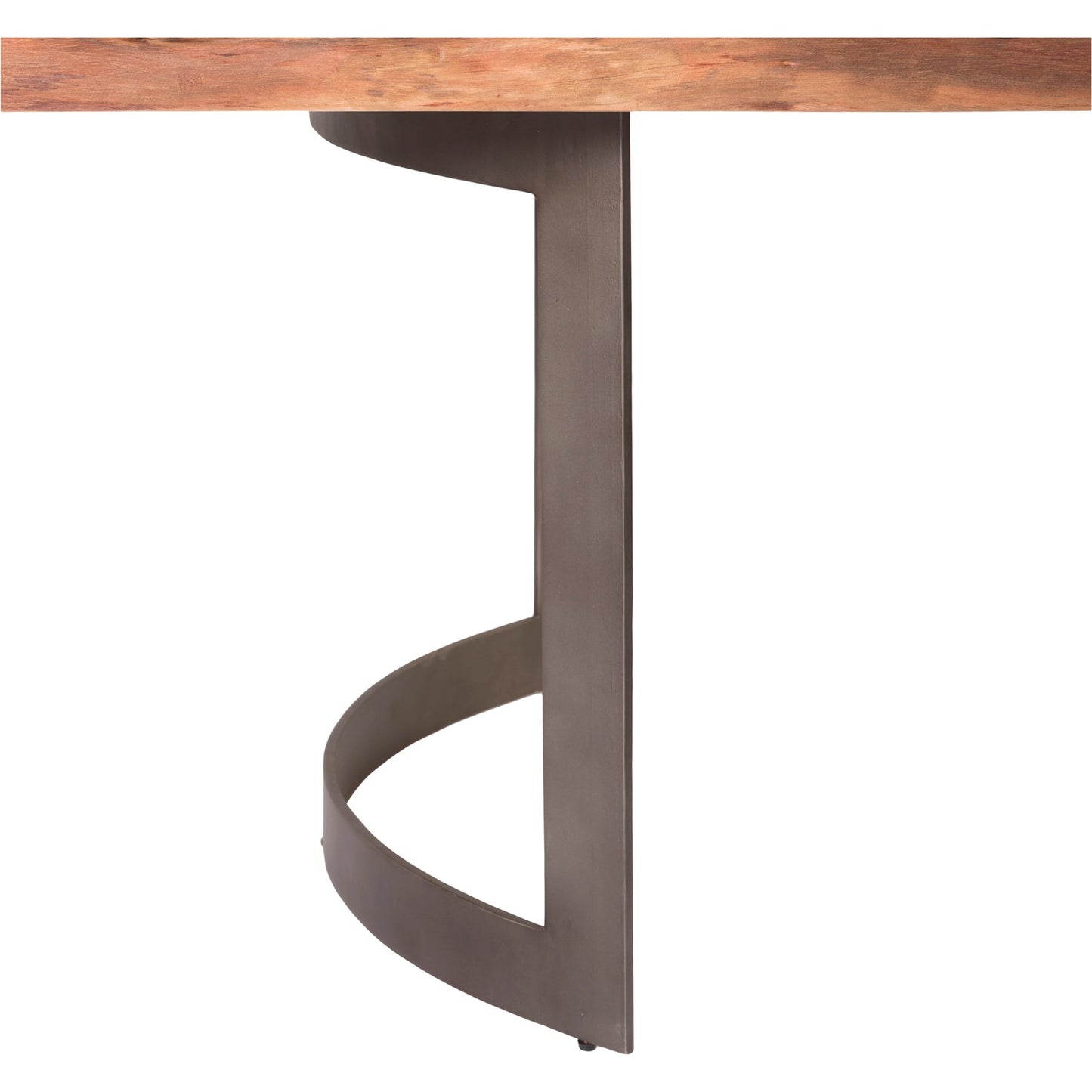 030 SI-2121872 | Closeup | Bent Dining Table by Moe's Home Collection in brown. Made from solid acacia, iron base in a modern style.