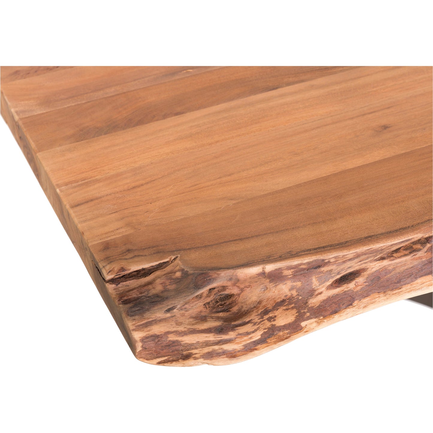 031 SI-2121872 | Closeup | Bent Dining Table by Moe's Home Collection in brown. Made from solid acacia, iron base in a modern style.