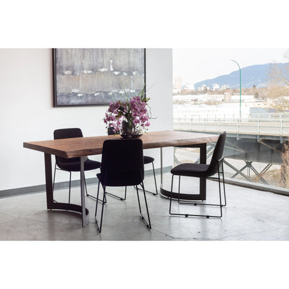 Bent Dining Table by Moe's Home Collection in brown. Made from solid acacia, iron base in a modern style.