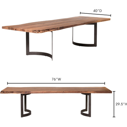 Bent Dining Table by Moe's Home Collection in brown. Made from solid acacia, iron base in a modern style.
