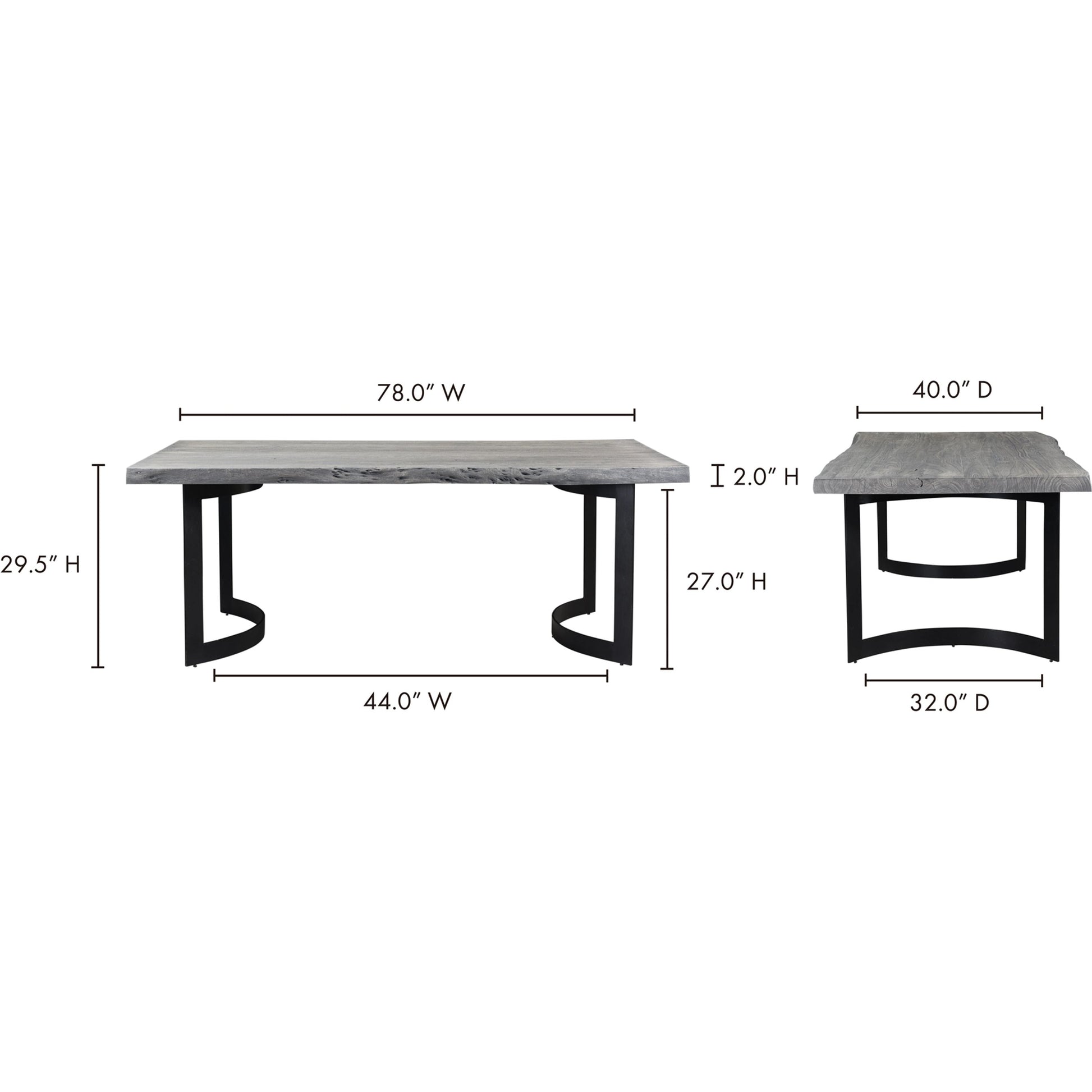 Bent Dining Table by Moe's Home Collection in brown. Made from solid acacia, iron base in a modern style.