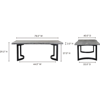 Bent Dining Table by Moe's Home Collection in brown. Made from solid acacia, iron base in a modern style.